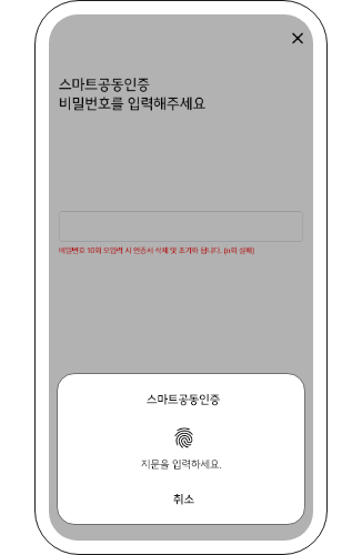 스마트공동인증 비밀번호를 입력하세요.